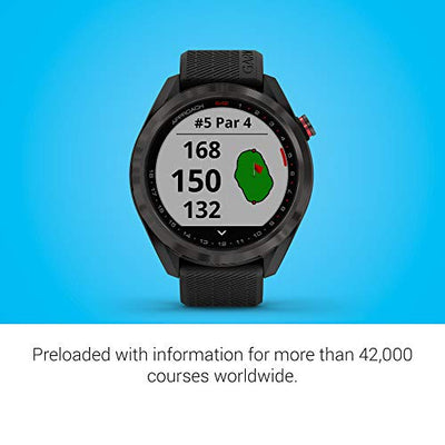 Garmin Approach S42, montre intelligente GPS de golf, légère avec écran tactile 1,2", parcours préchargés 42k+, lunette en céramique bronze et bracelet en silicone noir, 010-02572-10