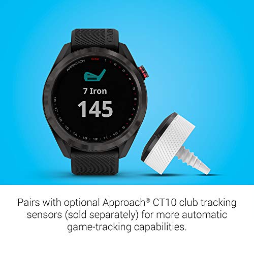Garmin Approach S42, montre intelligente GPS de golf, légère avec écran tactile 1,2", parcours préchargés 42k+, lunette en céramique bronze et bracelet en silicone noir, 010-02572-10