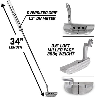 GoSports GS2 Tour Golf Putter - 34" Right-Handed Mallet Putter with Oversized Fat Grip and Milled Face
