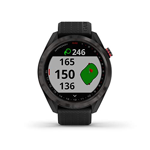 Garmin Approach S42, montre intelligente GPS de golf, légère avec écran tactile 1,2", parcours préchargés 42k+, lunette en céramique bronze et bracelet en silicone noir, 010-02572-10